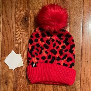 Fabletics Red and Black Leopard Print Beanie
